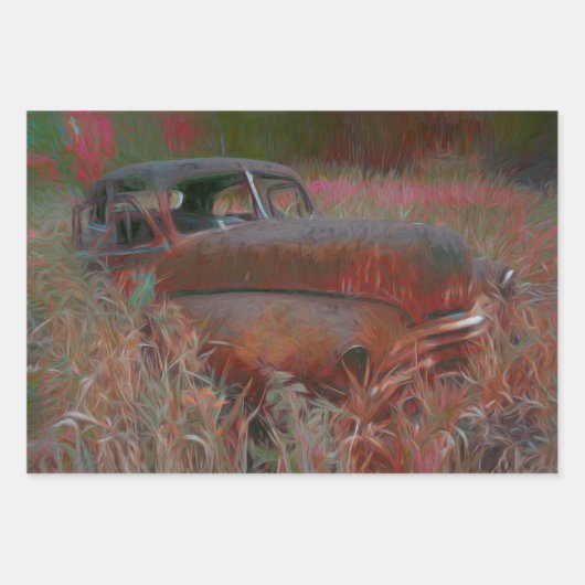  roze bruine roze auto oud Antiek Inpakpapier Vel (Voorkant 2)