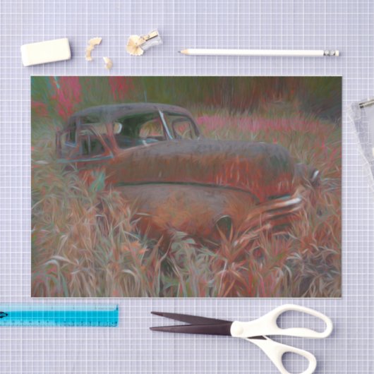  roze bruine roze auto oud Antiek Tissuepapier (Craft)