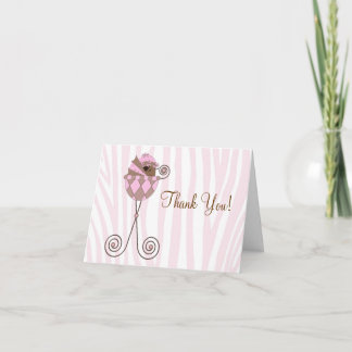 Roze Bruine Roze Zebra Baby Shower Bedankkaartjes Bedankkaart