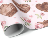 Roze Bruine Rozen Bloemen Harten Trouwen Cadeaupapier (Rol Hoek)