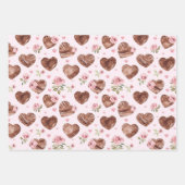 Roze Bruine Rozen Bloemen Harten Vrijgezellenfeest Inpakpapier Vel (Voorkant)
