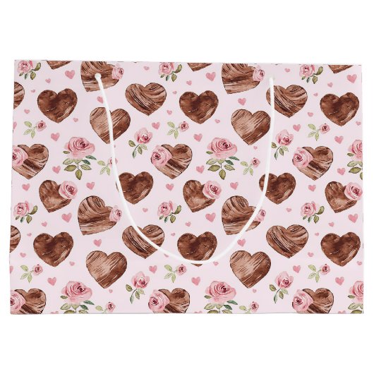 Roze Bruine Rozen Bloemen Hartjes Bruidsboeket Groot Cadeauzakje (Achterkant)