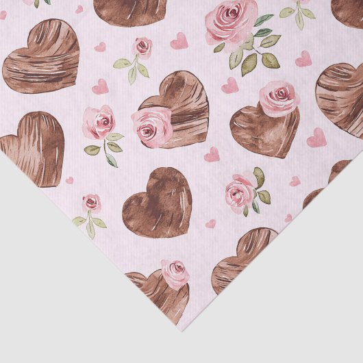 Roze Bruine Rozen Bloemhartjes Bruidsmeisjesfeest Tissuepapier (Detail)