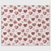 Roze Bruine Rozen Bloemhartjes Bruiloft Cadeaupapier (Vlak)