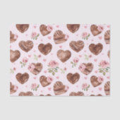Roze Bruine Rozen Bloemhartjes Bruiloftsfeest Tissuepapier (Voorkant)