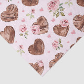 Roze Bruine Rozen Bloemhartjes Bruiloftsfeest Tissuepapier (Detail)