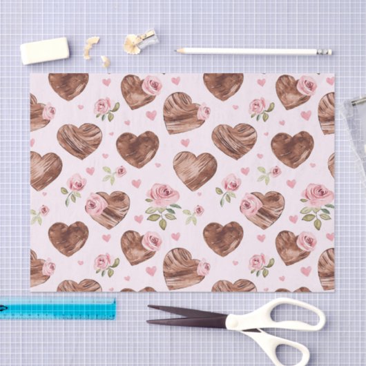 Roze Bruine Rozen Bloemhartjes Bruiloftsfeest Tissuepapier (Craft)