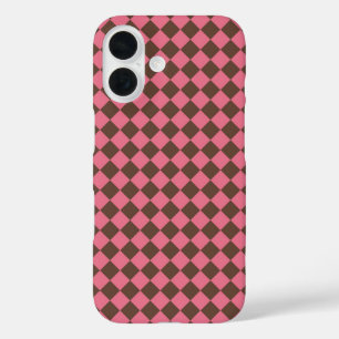 Roze Bruine Ruit Diamant Patroon iPhone 16 Hoesje