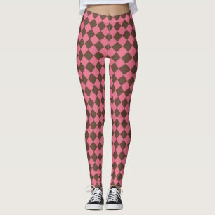 Roze Bruine Ruit Diamant Patroon Leggings