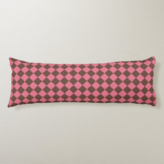 Roze Bruine Ruit Diamant Patroon Lichaamskussen (Voorkant)