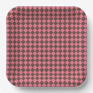 Roze Bruine Ruit Diamant Patroon Papieren Bordje