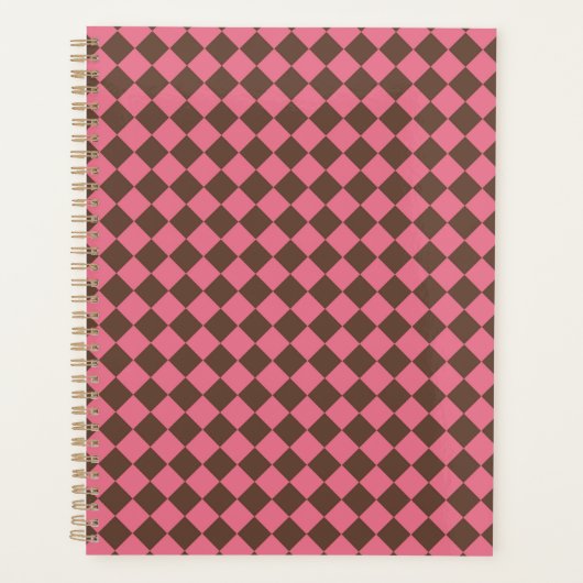 Roze Bruine Ruit Diamant Patroon Planner (Voorkant)