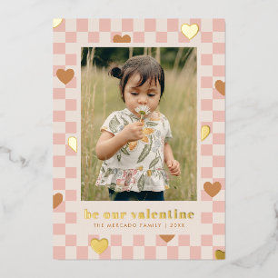 Roze bruine ruit harten Valentijnsdag kaart