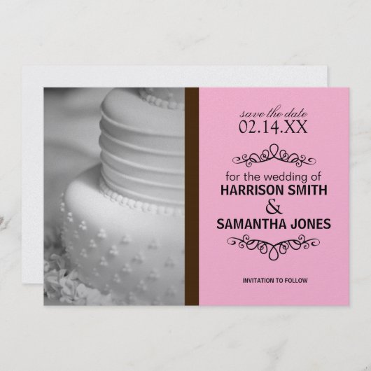 Roze & Bruine Save the Date Huwelijksaankondiginge Kaart (Voorkant / Achterkant)