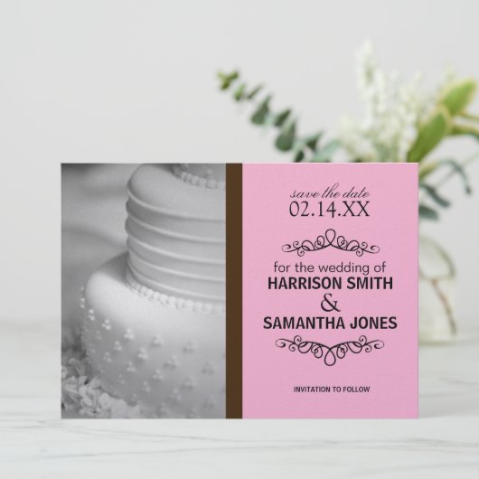 Roze & Bruine Save the Date Huwelijksaankondiginge Kaart (Staand voorkant)