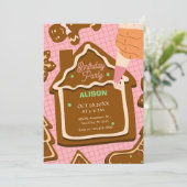 Roze bruine schattige Gingerbread verjaardag Kaart (Staand voorkant)