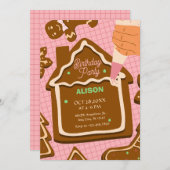 Roze bruine schattige Gingerbread verjaardag Kaart (Voorkant / Achterkant)