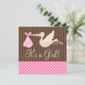 Roze bruine Stippen Baby shower Kaart (Staand voorkant)