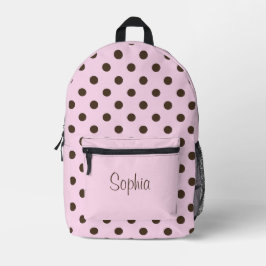 Roze & Bruine Stippen Gepersonaliseerde Naam Rugza Bedrukte Rugzak
