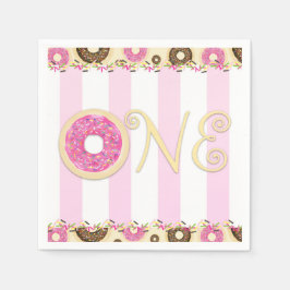 Roze Bruine Strooi Donuts EEN 1e Verjaardagsfeestj Servetten