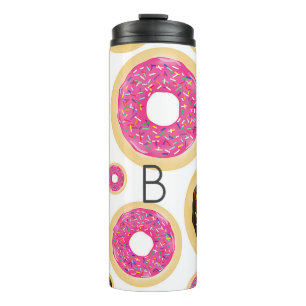 Roze & Bruine Strooide Donuts Modern Plezierig Lie Thermosbeker