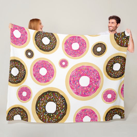 Roze & Bruine Strooidonuts Modern Leuk Kuttig Fleece Deken (In situ)