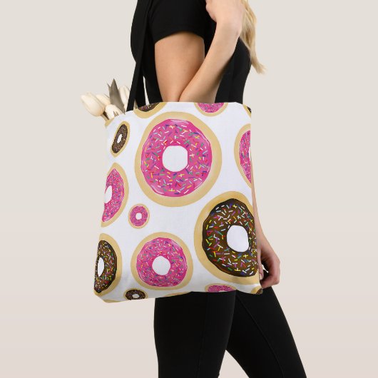 Roze & Bruine Strooidonuts Modern Plezierig Knuffe Tote Bag (Dichtbij)