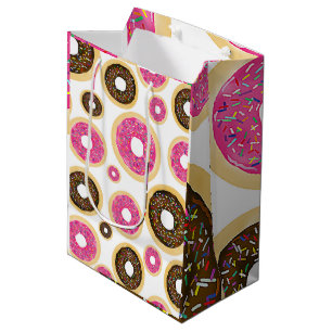 Roze & Bruine Strooidonuts Modern Verjaardagsfeest Medium Cadeauzakje