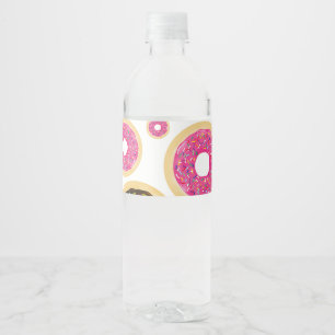 Roze & Bruine Strooidonuts Modern Verjaardagsfeest Waterfles Etiket