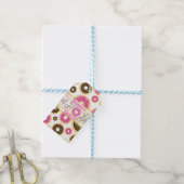 Roze & Bruine Strooidonuts Moderne Verjaardagsfees Cadeaulabel (Met Touw)