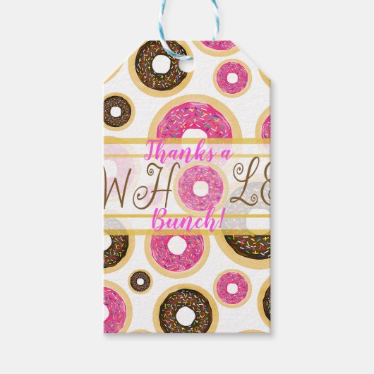 Roze & Bruine Strooier Donuts Modern Verjaardagsfe Cadeaulabel (Voorkant)