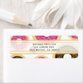 Roze & Bruine Strooiroze Donuts Modern Verjaardags Etiket (Insitu)