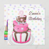 Roze Bruine Taart Cadeaus Meisjes 2e Verjaardagsfe Kaart (Voorkant / Achterkant)