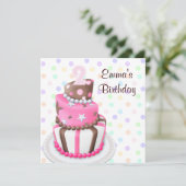 Roze Bruine Taart Cadeaus Meisjes 2e Verjaardagsfe Kaart (Staand voorkant)