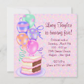 Roze Bruine Taart Meisjes 5e Verjaardagsfeest Kaart (Achterkant)