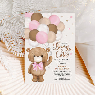 Roze bruine Teddy Bear Balloons Girl Baby shower Kaart