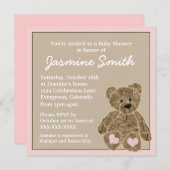 Roze bruine teddybeer riembuizen kaart (Voorkant / Achterkant)