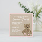 Roze bruine teddybeer riembuizen kaart (Staand voorkant)