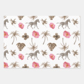 Roze bruine tropische Zebra bloemenpalmbomen Inpakpapier Vel (Voorkant)