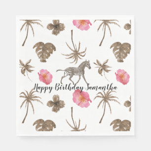 Roze bruine tropische Zebra bloemenpalmbomen Servet