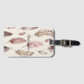 Roze bruine veren bagagelabel (Voorkant (horizontaal))
