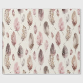 Roze bruine veren verjaardag cadeaupapier (Vlak)