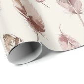 Roze bruine veren verjaardag cadeaupapier (Rol Hoek)