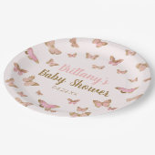 Roze bruine vlinder Gewaardeerd Baby shower Papieren Bordje (Gekanteld)