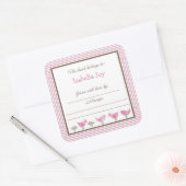 Roze Bruine Vogels Baby shower Penelope Boek Bord Vierkante Sticker (Envelop)