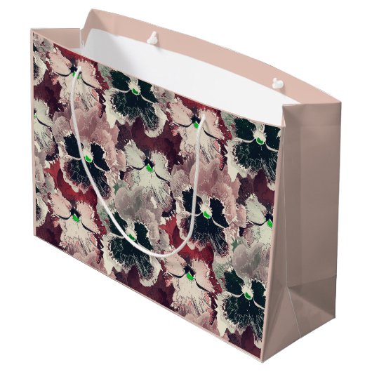 Roze, bruine waterverf bloemen groot cadeauzakje (Achterkant Gekanteld)