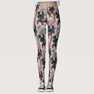 Roze, bruine waterverf bloemen leggings