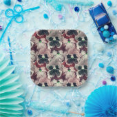 Roze, bruine waterverf bloemen papieren bordje (Feest)