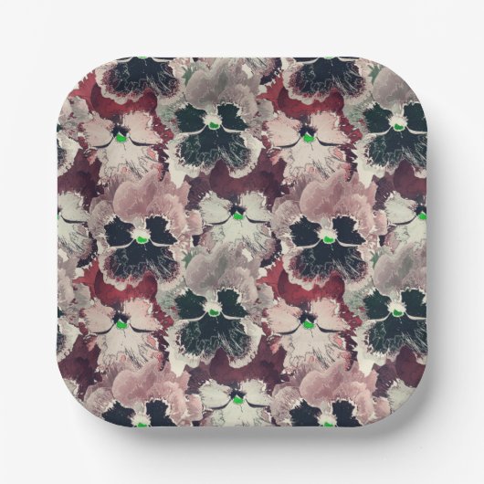 Roze, bruine waterverf bloemen papieren bordje (Voorkant)