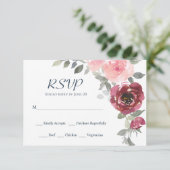 Roze bruine Waterverf bruiloft rond Bourgogne bloe RSVP Kaartje (Staand voorkant)